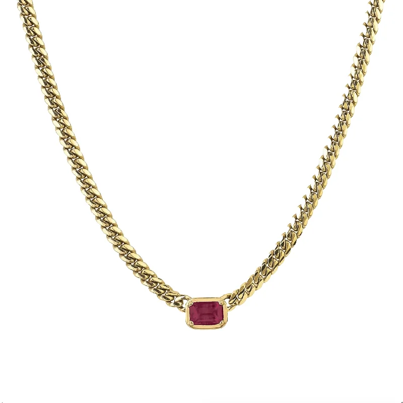 evening necklace for women-Queen Emerald Cut Ruby Cuban Choker