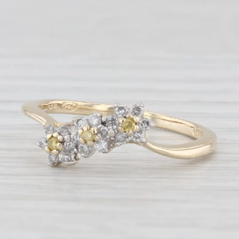 romantic engagement rings for women-0.22ctw White Yellow Diamond Flowers Ring 14k Yellow Gold Size 8