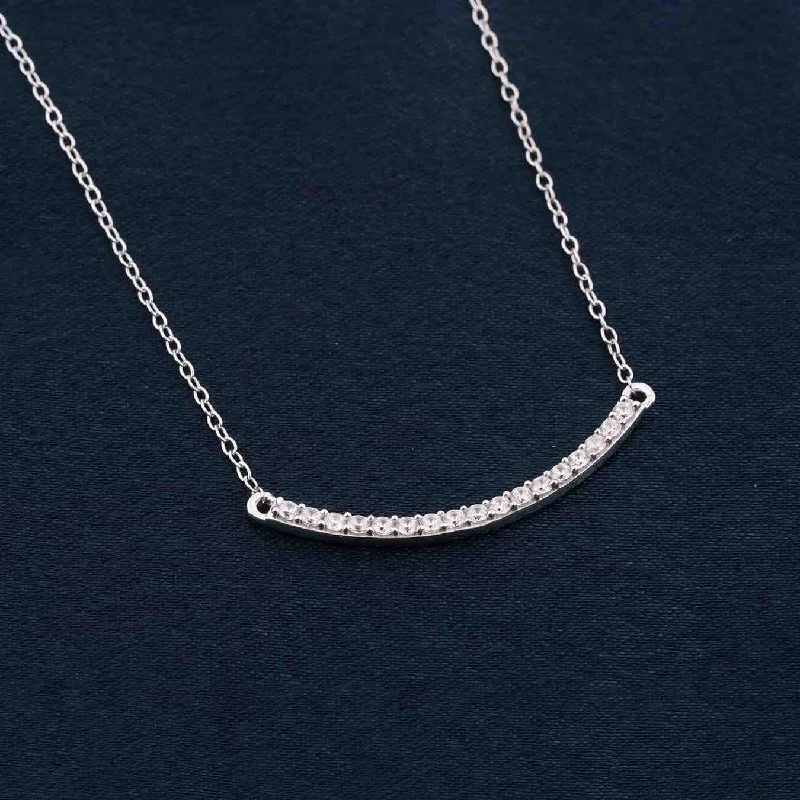 layered silver necklace for women-Silver Curved Bar Diamond Necklace