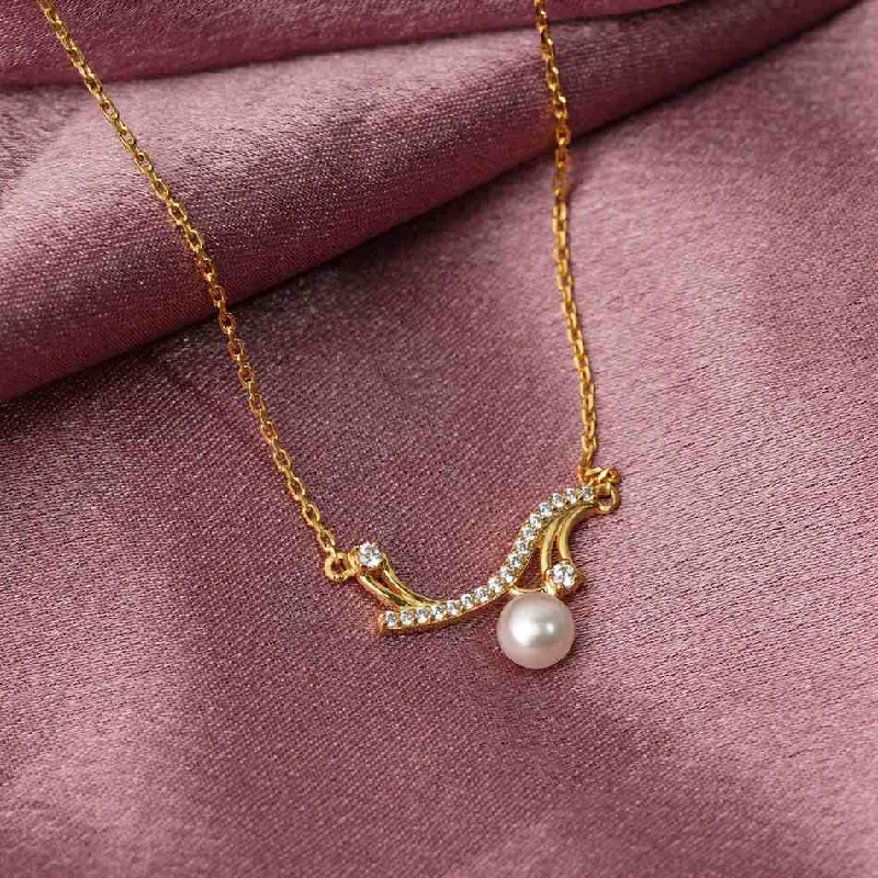 vintage-inspired necklace for women-Golden Wave Pearl Necklace