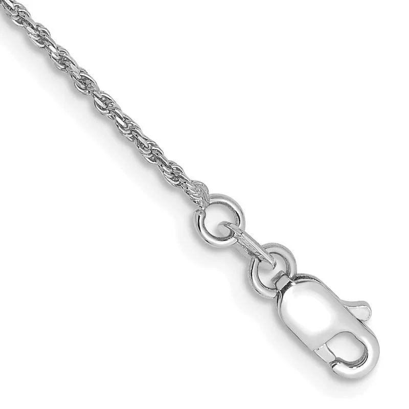 bohemian anklets for women-14K White Gold 10 inch 1.15mm Diamond-cut Machine Made Rope with Lobster Clasp Chain Anklet