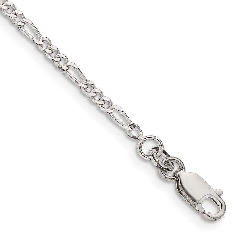 thin anklets for women-Sterling Silver 2.25mm Figaro Chain Anklet