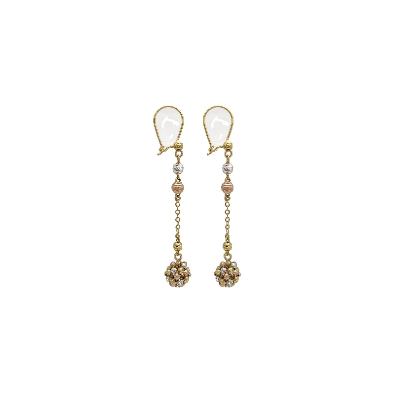 fashion hoop earrings for women-Tricolor Bead Cluster Dangle Earrings (14K)