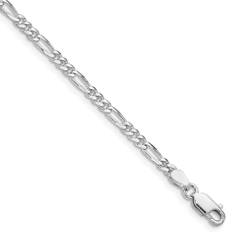 beach anklets for women-Sterling Silver Rhodium-plated 2.85mm Figaro Chain Anklet