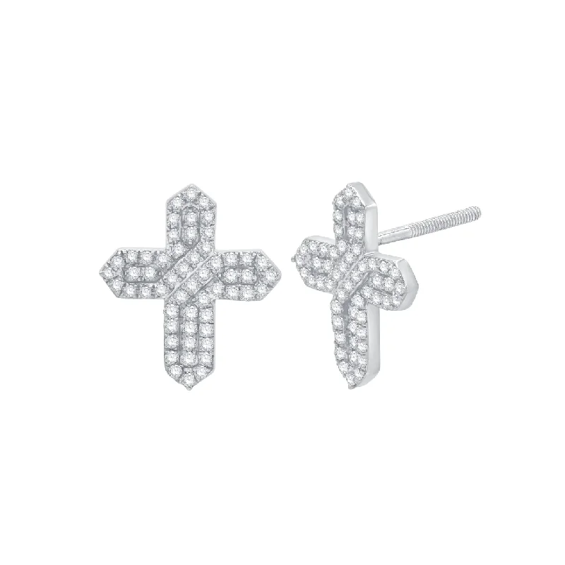 small earrings for women-Diamond Cross Stud Earrings (14K)