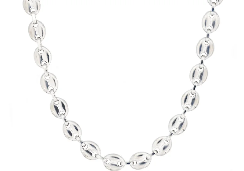 romantic necklace for women-Mens Stainless Steel Puff Mariner Link Chain Necklace