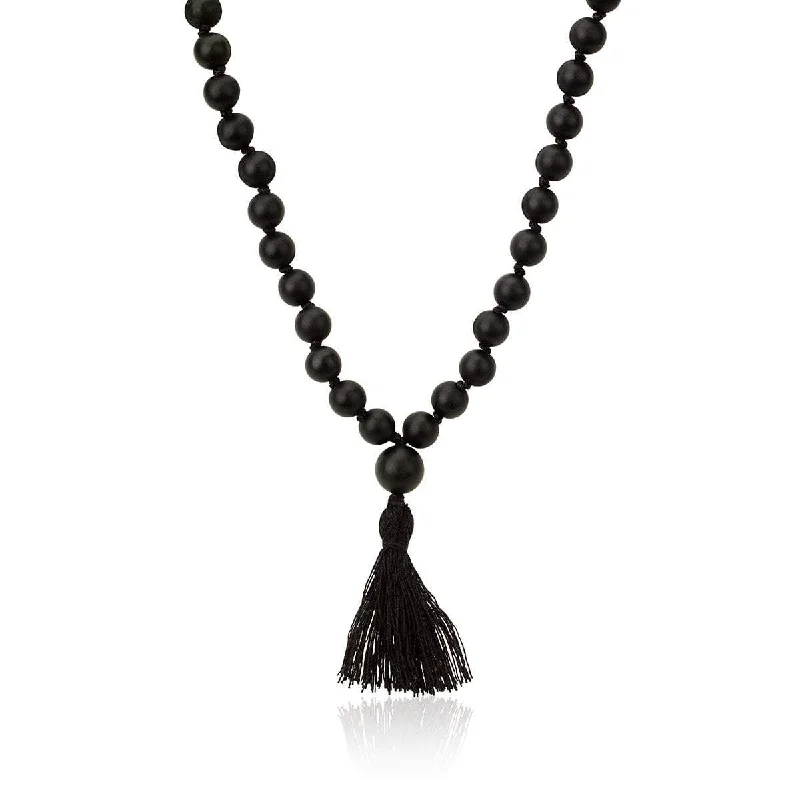 sapphire necklace for women-LH x JA Akasha Onyx Mala Bead Tassel Necklace