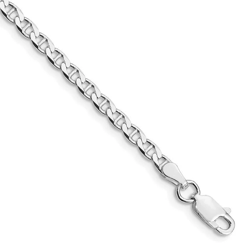 ankle cuffs for women-Sterling Silver Rhodium-plated 3.15mm Flat Cuban Anchor Chain Anklet