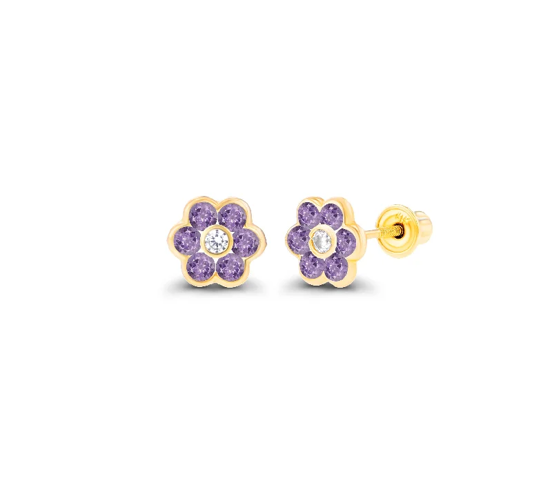 fashion hoop earrings for women-Flower Stud Earrings (14K)