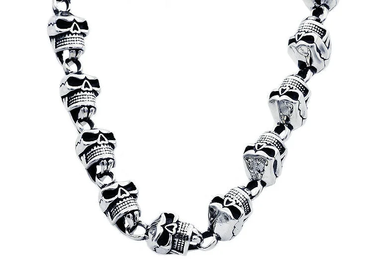 rhinestone necklace for women-Mens Stainless Steel Skull Necklace