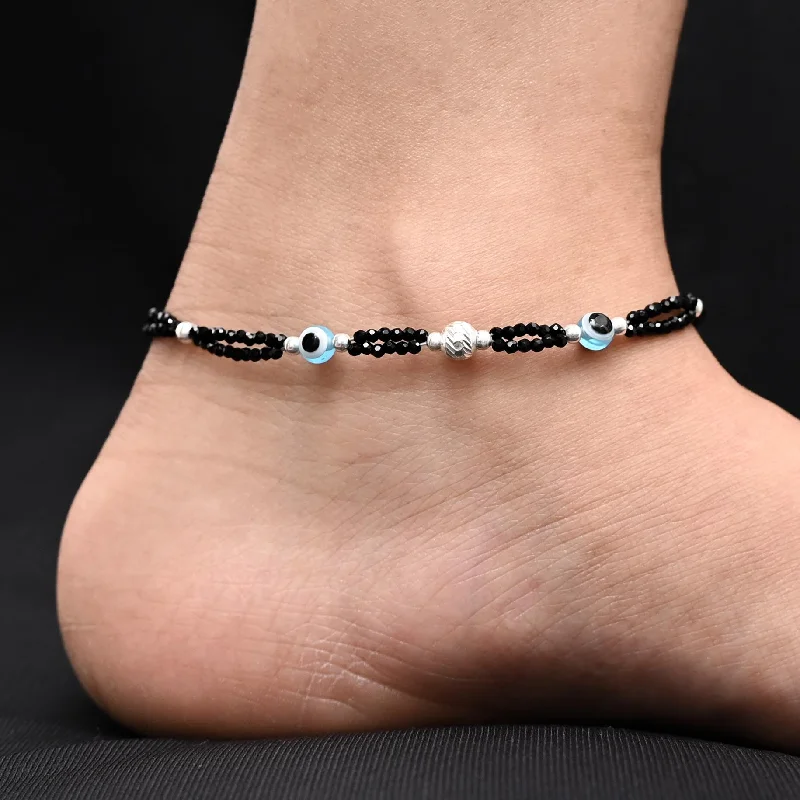 ankle bracelets with pearls for women-Silver Red Beads With Evil Eyes Anklet