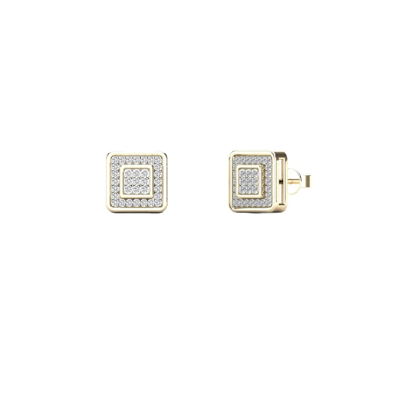 heart-shaped earrings for women-Diamond Double Square Stud Earrings (14K)