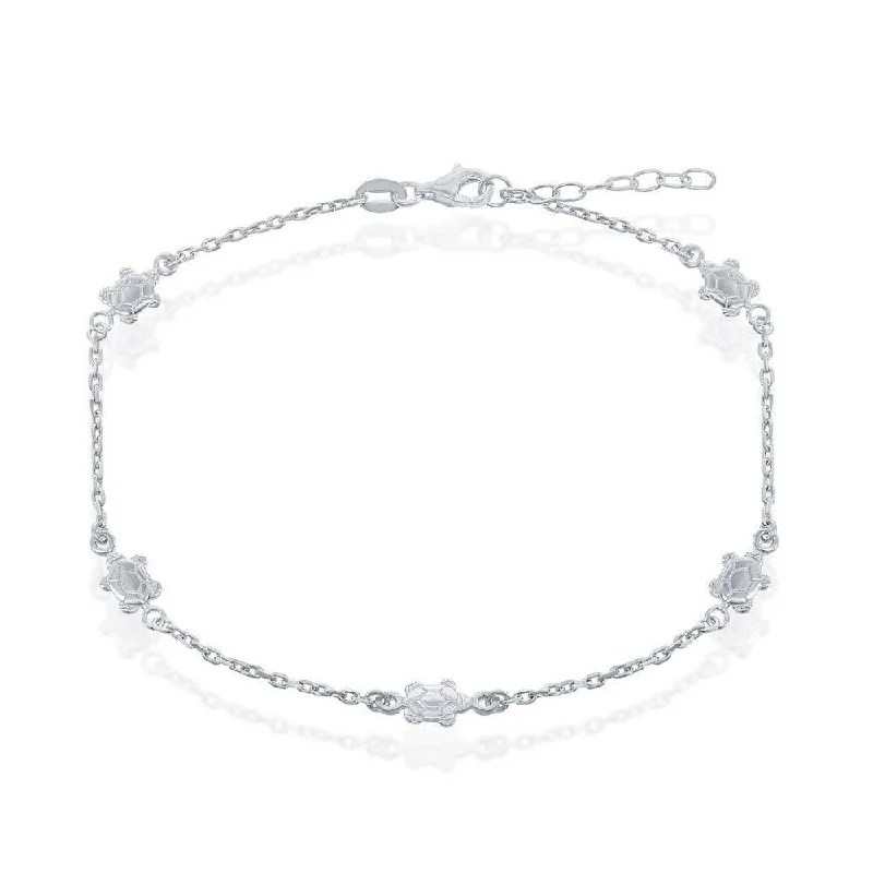 moon anklets for women-Sterling Silver Turtles Anklet