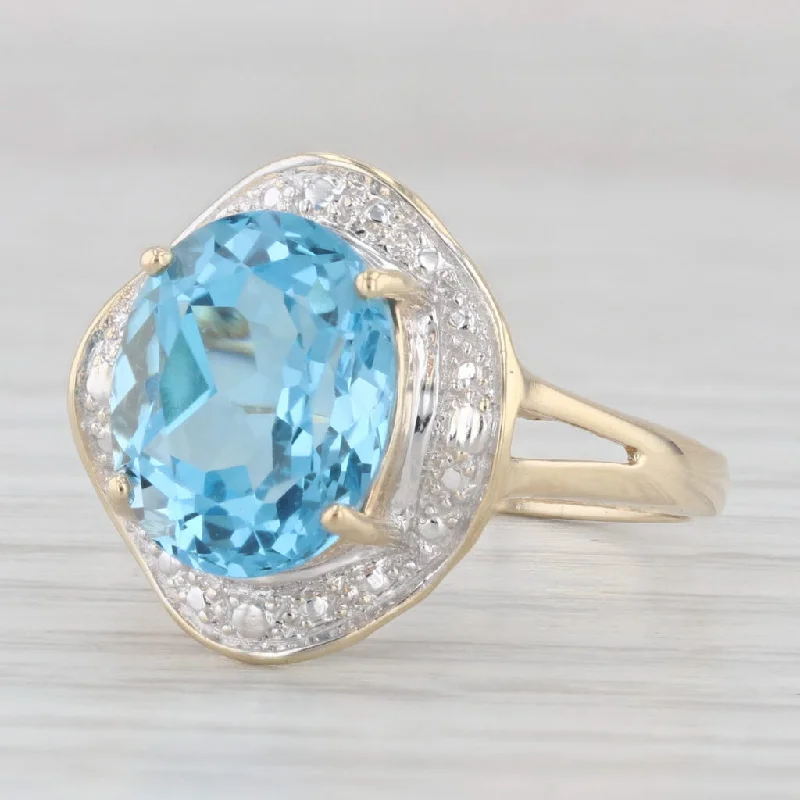 vintage engagement rings for women-4.60ctw Oval Blue Topaz Solitaire Ring 10k Yellow Gold Size 7.25