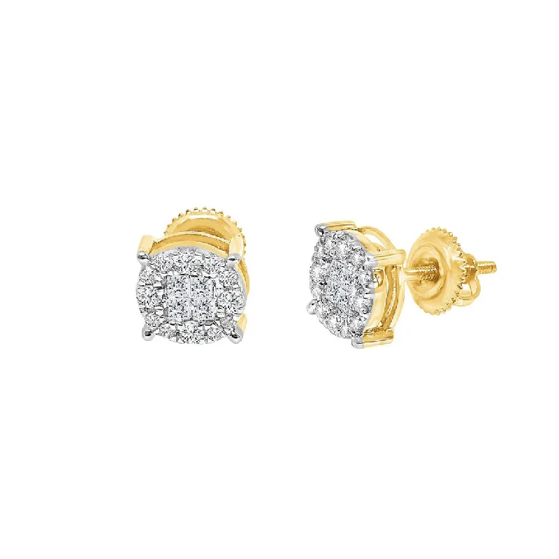 fashion gold earrings for women-Diamond Round Princess Cut Earrings (14K)