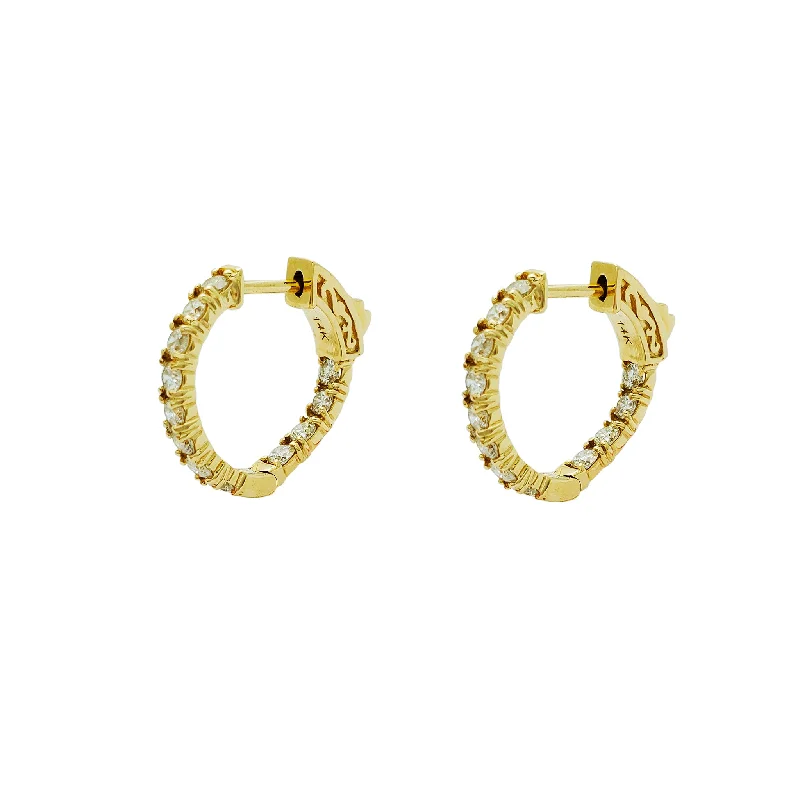 hoop earrings with pearls for women-Diamond Inside-Out Huggie Earrings (14K)