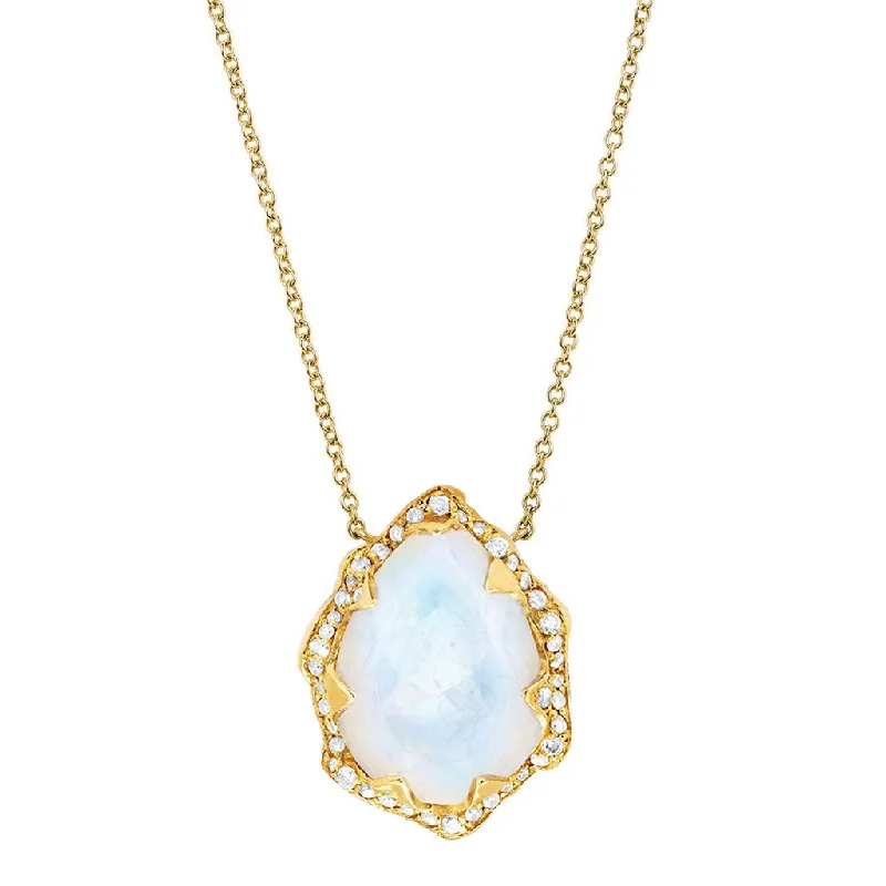 graduation necklace for women-Queen Water Drop Moonstone Necklace with Full Pavé Diamond Halo