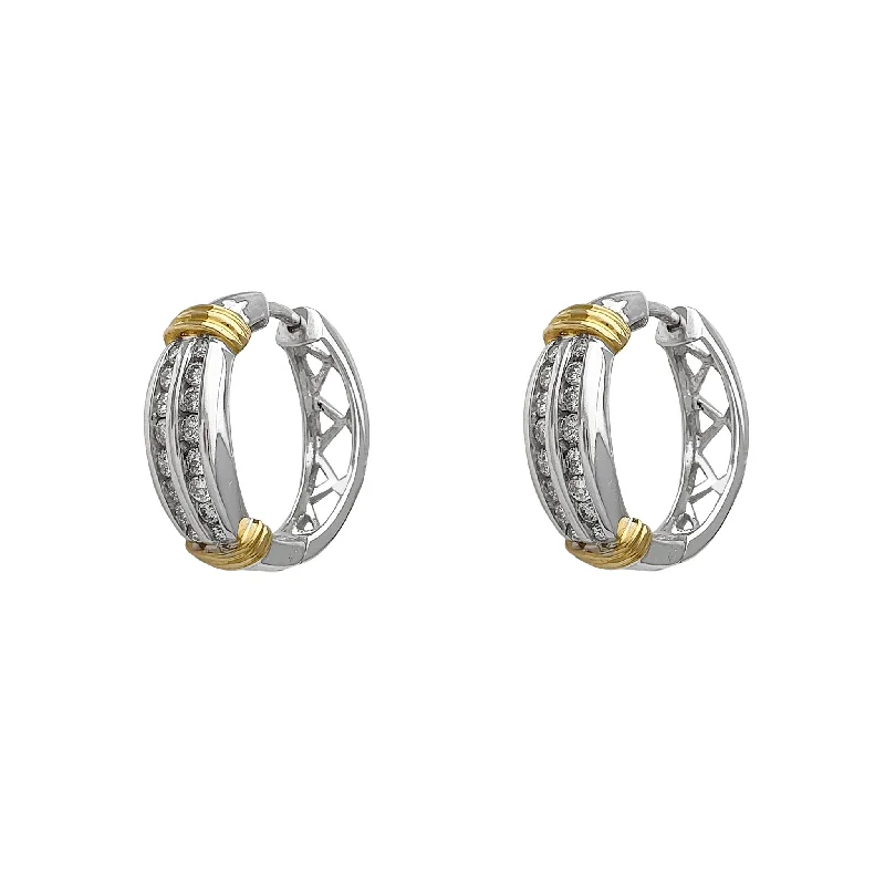 bridal earrings for women-Diamond Two-Row Huggie Earrings (14K)