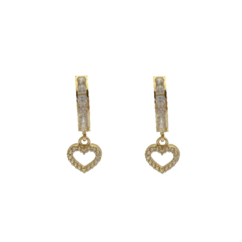 anniversary hoop earrings for women-Heart CZ Dangling Huggie Earring (14K)