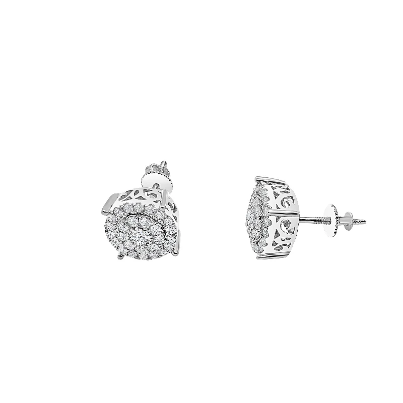 romantic earrings for women-Diamond Cluster Stud Earring (14K)