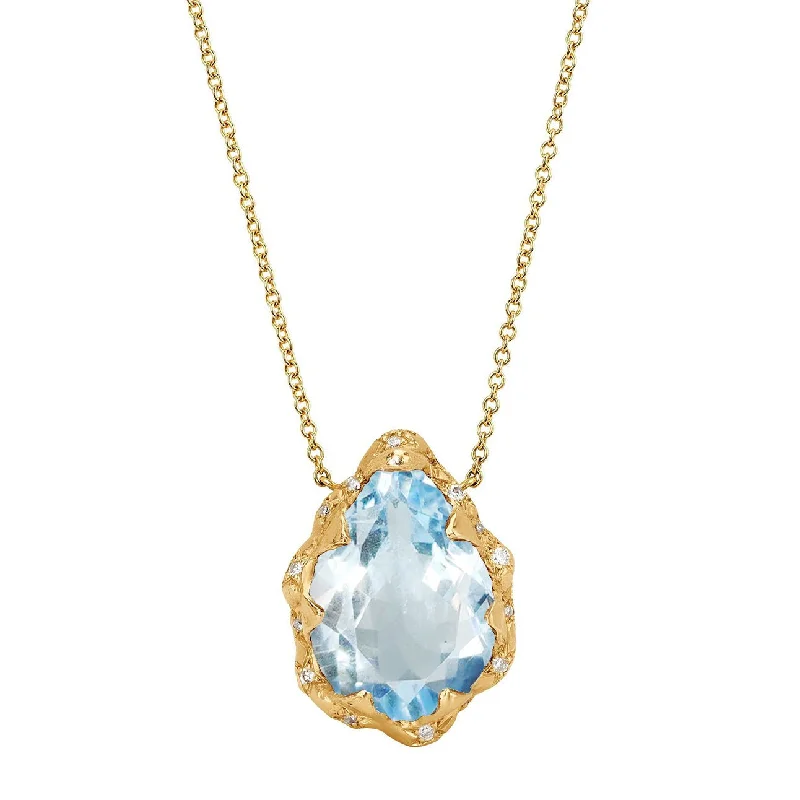 family necklace for women-Queen Water Drop Aquamarine Necklace with Sprinkled Diamonds