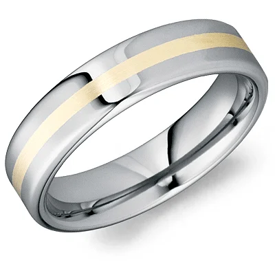 radiant cut engagement rings for women-Polished Flat Tungsten Band with 18k Yellow Gold Inlay - 6mm