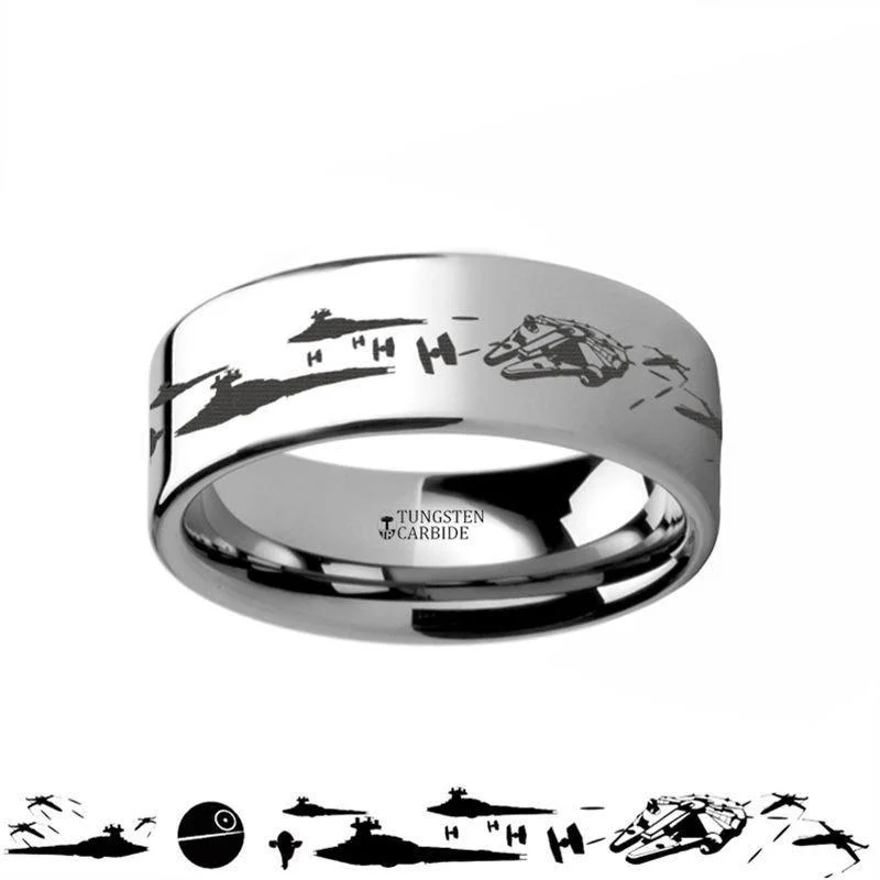 cushion-cut diamond engagement rings for women-Star Wars A New Hope Death Star Space Battle Tungsten Ring Episode IV - 4mm - 12mm