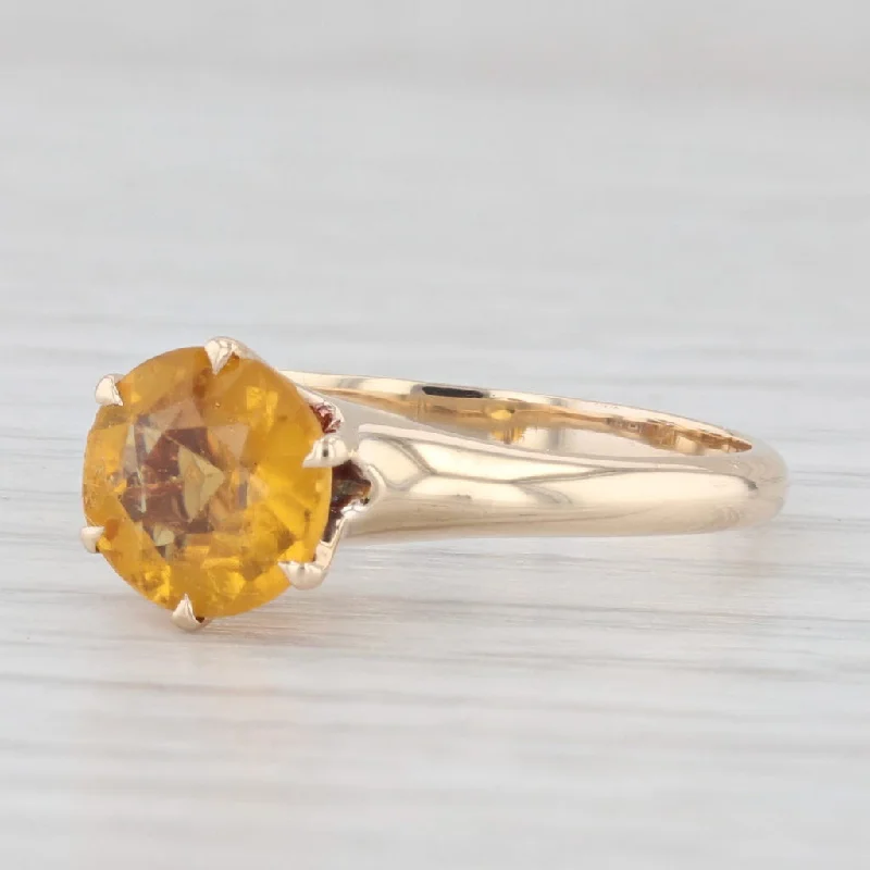 black diamond engagement rings for women-Antique Orange Garnet Doublet Round Solitaire Ring 14k Yellow Gold Size 6.25