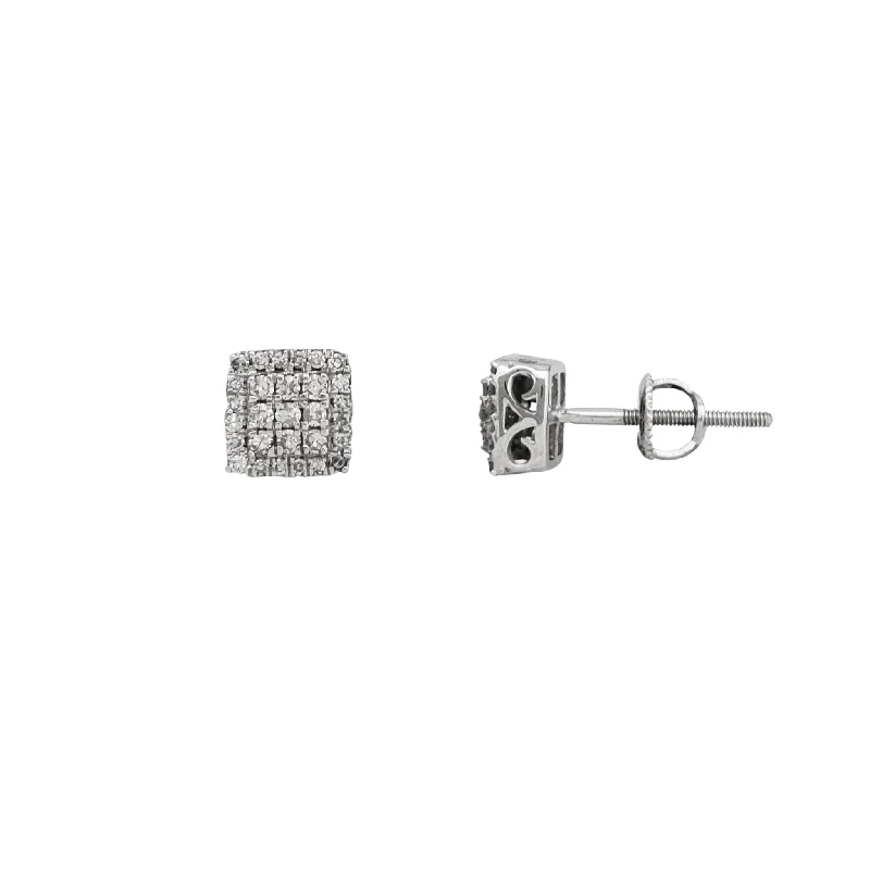 chic earrings for women-Diamond Cluster Square Halo Stud Earrings (14K)