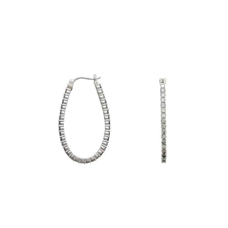 statement stud earrings for women-Diamond Oval Hoops Earrings (10K)