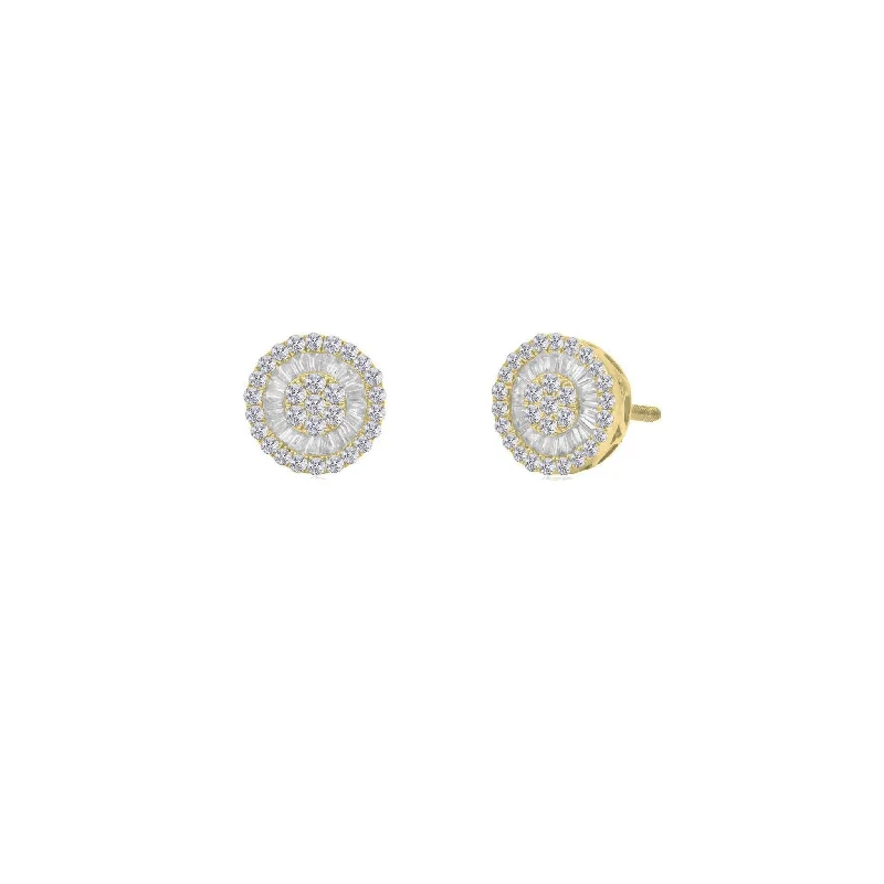 gold dangling earrings for women-Diamond Round Wheely Stud Earrings (14K)