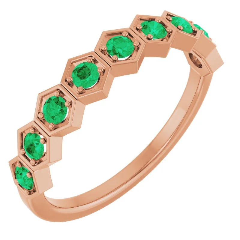 beautiful engagement rings for women-14K Rose Lab-Grown Emerald Stackable Ring