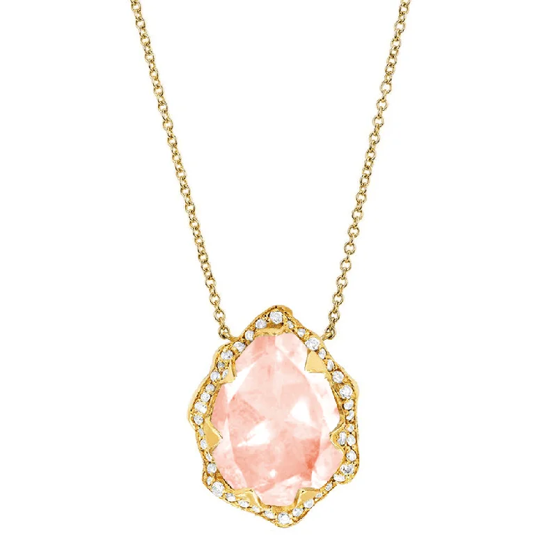 name necklace for women-Queen Water Drop Morganite Necklace with Full Pavé Halo | Ready to Ship