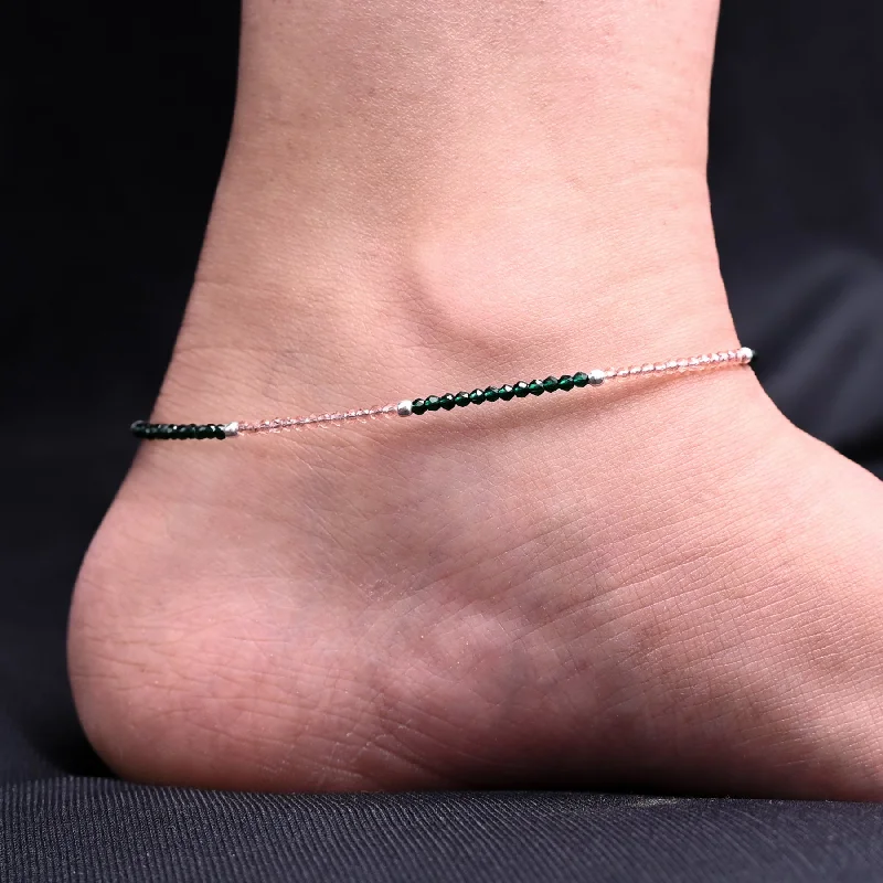 anklets for brides for women-Silver Classical Textured Beads Girls Anklet