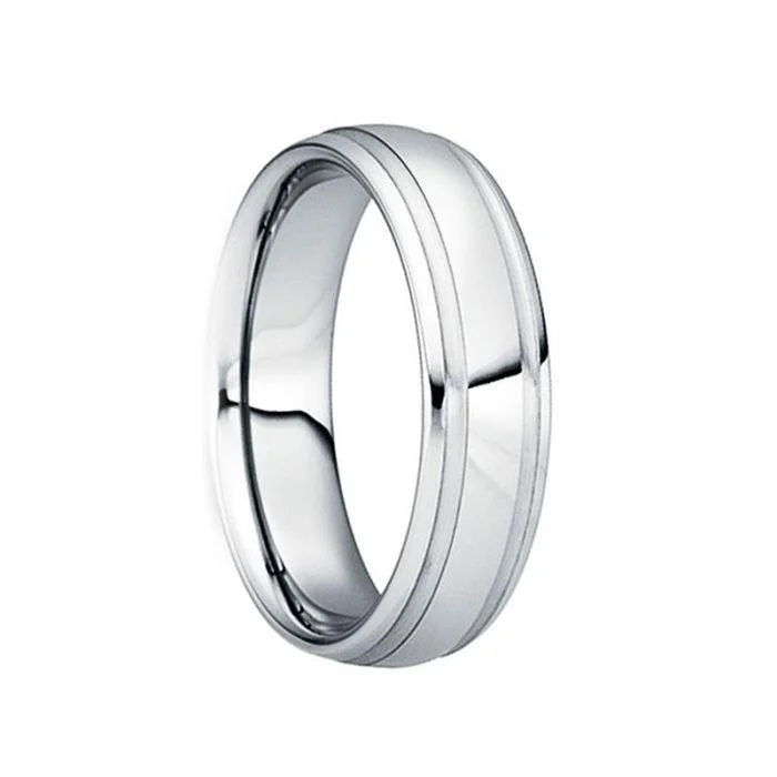 custom engagement rings for women-SECUNDINUS Polished Tungsten Carbide Ring with Brushed Dual Grooves 6mm