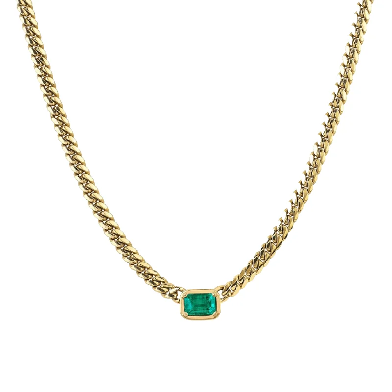 triple strand necklace for women-Queen Emerald Cut Emerald Cuban Choker