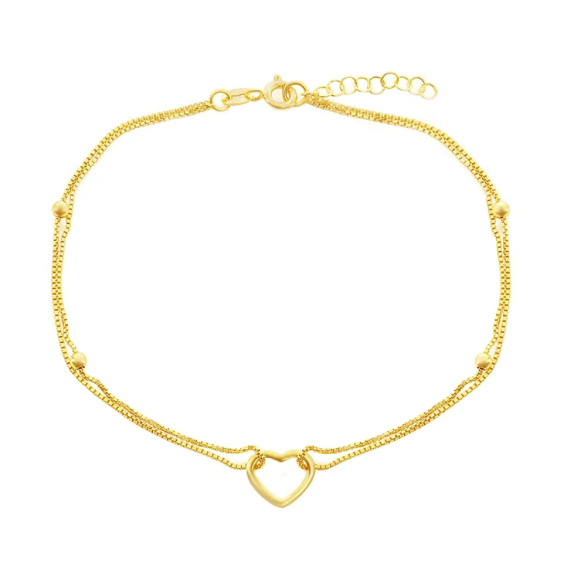 pearl anklets for women-Classic Women's Anklet - Double Strand Brought Together with Open Heart | R-9117-GP