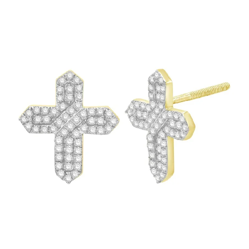 hoop earrings for women-Diamond Cross Earrings (14K)