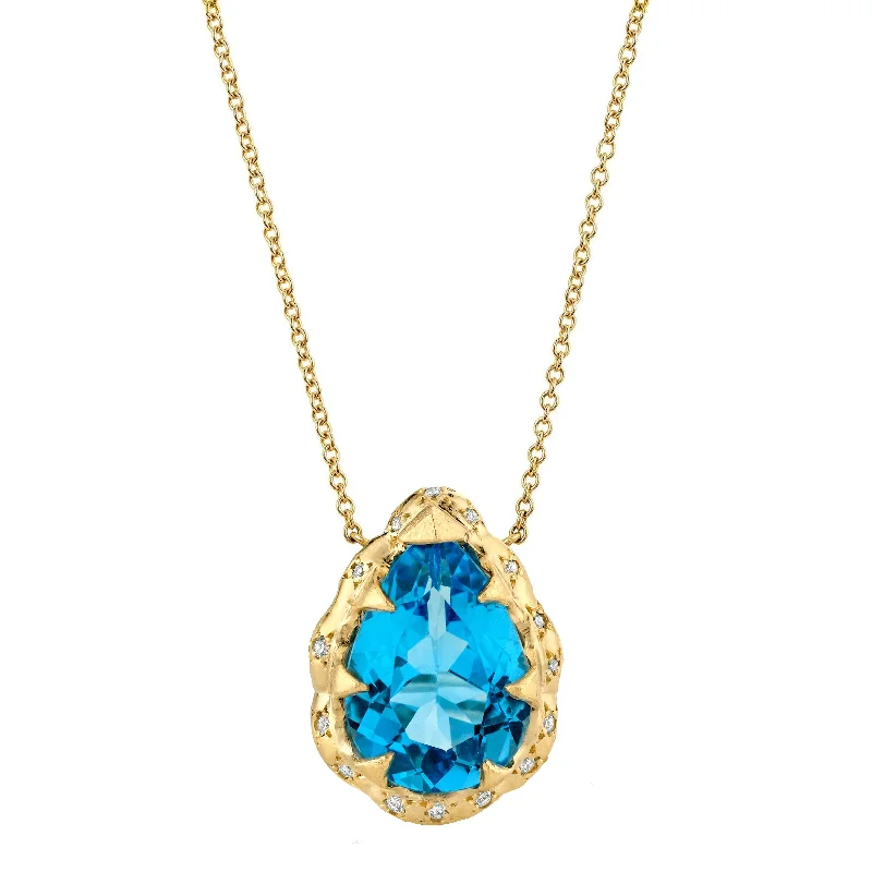 gift necklace for women-Queen Water Drop Blue Topaz Necklace with Sprinkled Diamonds