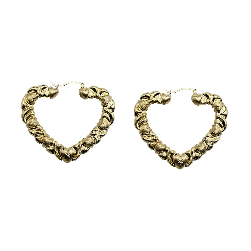 sapphire earrings for women-Heart Shape Bamboo Style Earrings (10K)