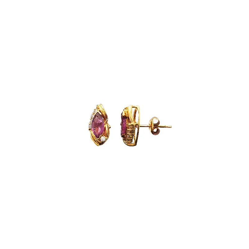 silver hoop earrings for women-Marquise Ruby & Diamond Stud Earrings (14K)