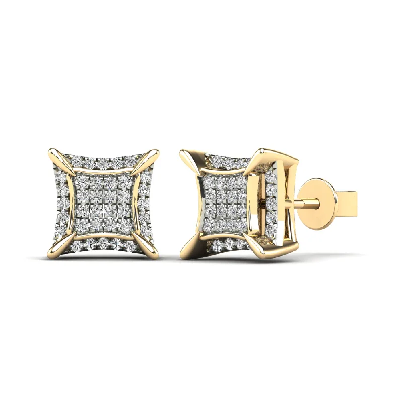 fashion gold earrings for women-Diamond Square Stud Earrings (14K)