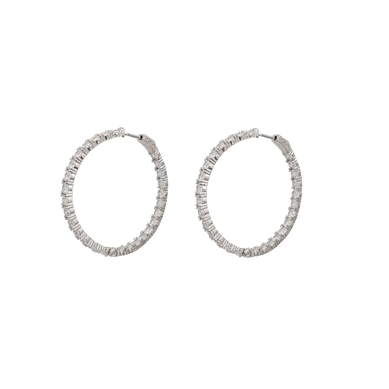 zodiac earrings for women-Zirconia Inside-Out Hoop Earrings (Silver)