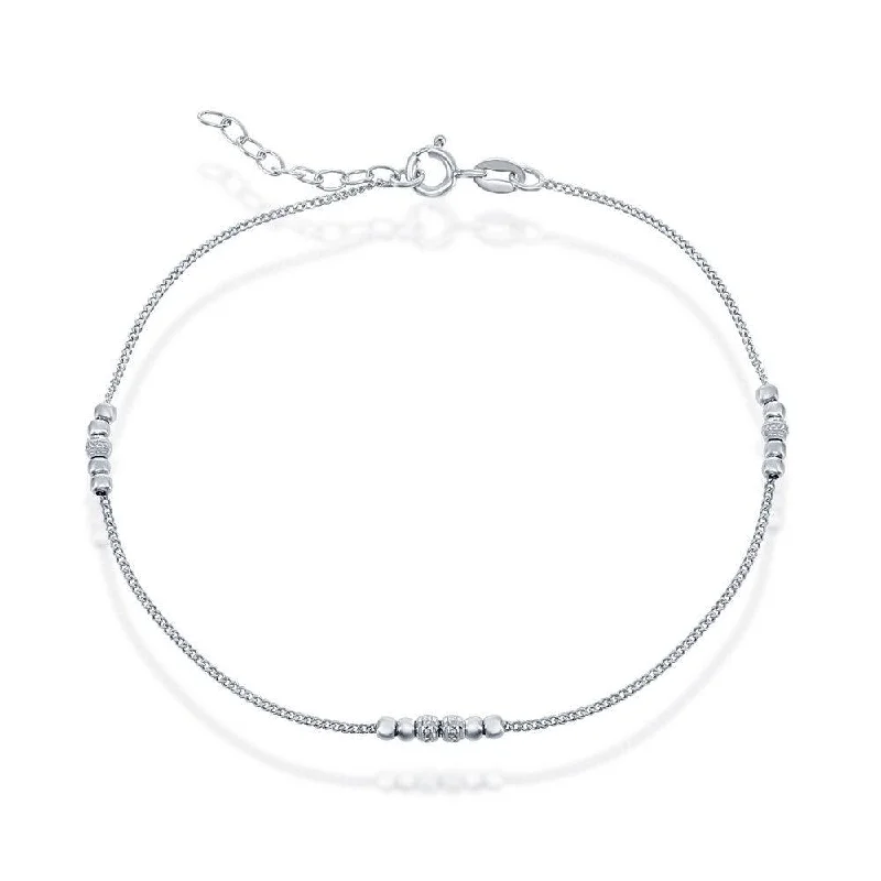 anklets for beachwear for women-Sterling Silver Shiny and Diamond Cut Beads Anklet