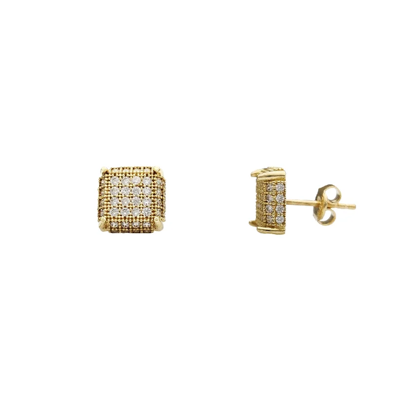 chandelier earrings for women-Iced-Out Square Milgrain Stud Earrings (14K)