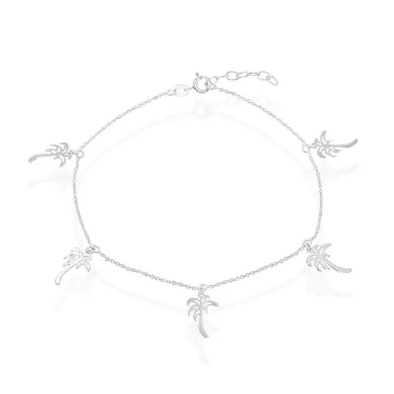 dainty anklets for women-Sterling Silver Dangling Palm Trees Anklet