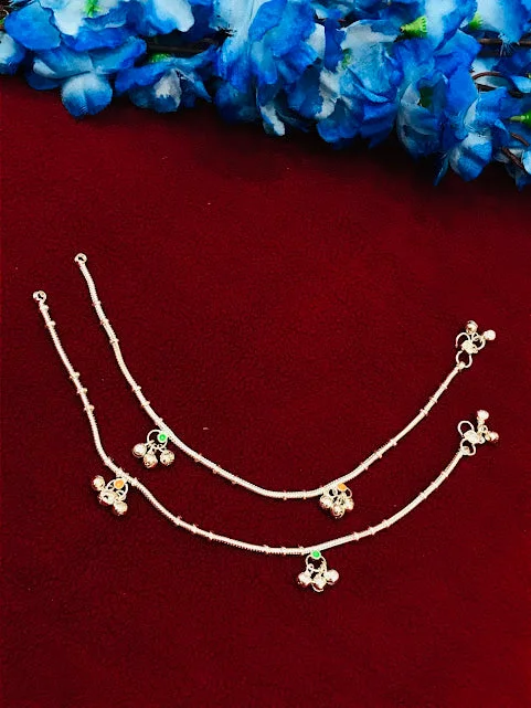 butterfly anklets for women-Glimmering Silver Color Anklets With Artificial Stones & Beads For Women