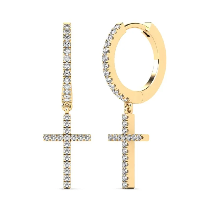 custom earrings for women-Diamond Cross Huggies Earrings (14K)