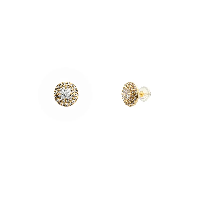 gold hoop earrings for women-Halo Setting Cluster Round Stud Earrings (14K)