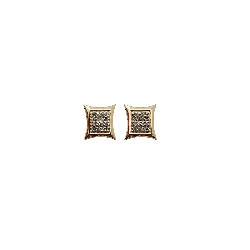 dainty earrings for women-Diamond Square Concave Earring (10K)